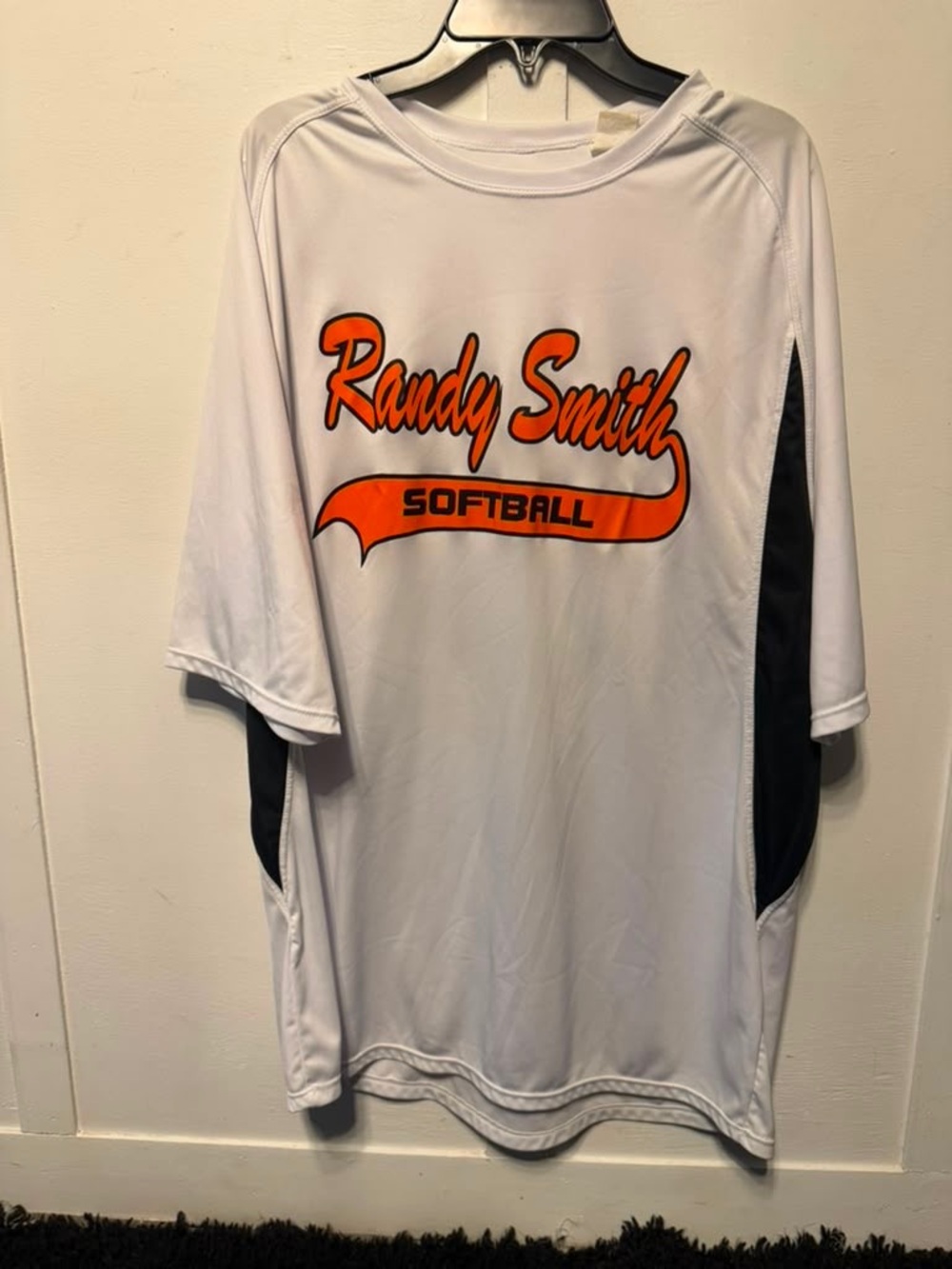 White & Black Softball Jersey with Orange Script